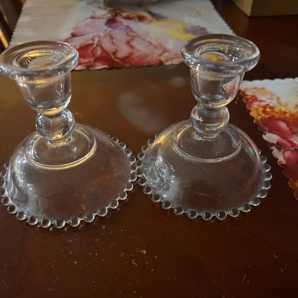 Elegant Imperial Candlewick Clear Glass Candle Holders